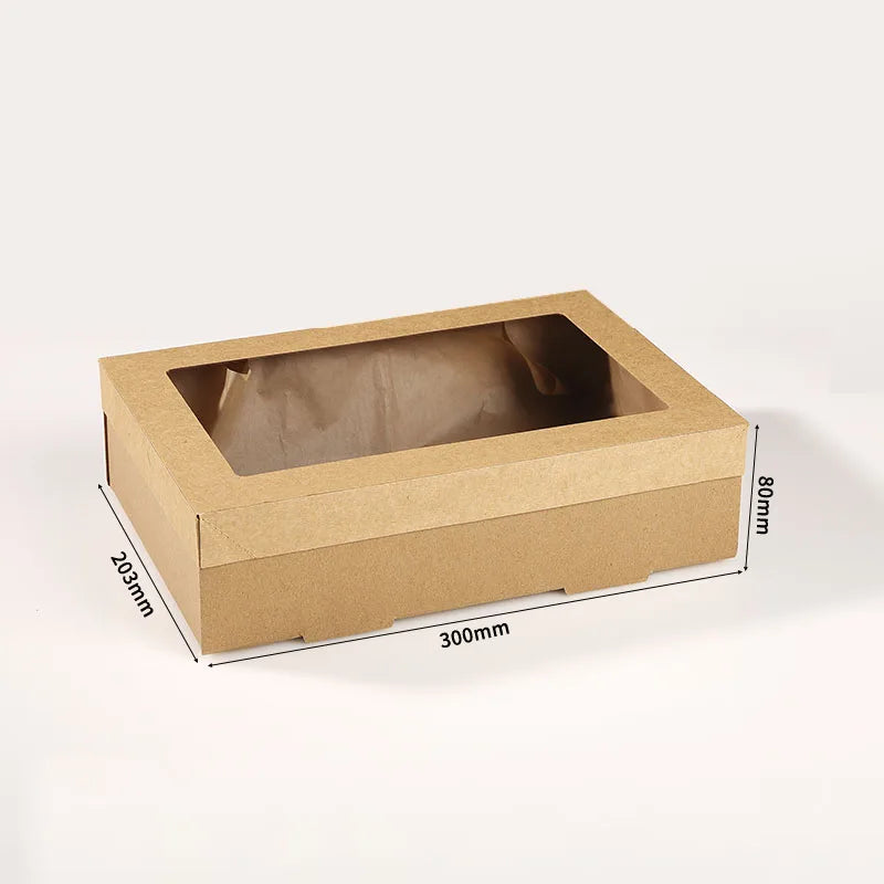 Custom Corrugated Bento Box Disposable Takeaway Eco Friendly Window Kraft Boxes with clear Lids Packaging