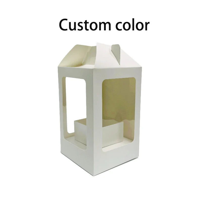 Portable Transparent square Window Panoramic Flower Gift Box White Box Rose Bouquet Arrangement Valentine's Day Flower Box