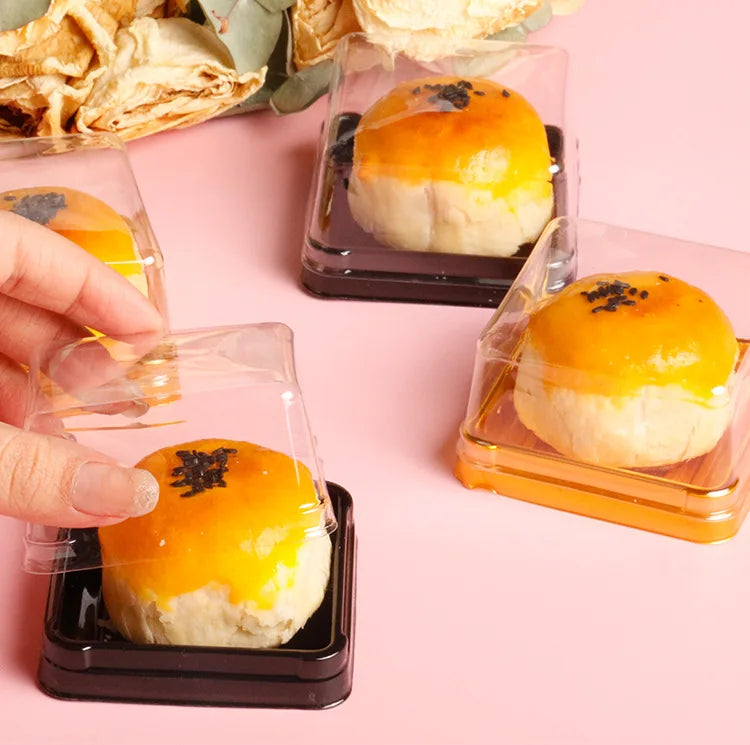 Mini Paper Cup Egg Yolk Pastry Packaging Box, Round Top Single Pack, Universal Transparent Dessert Cake Bubble Cover Box