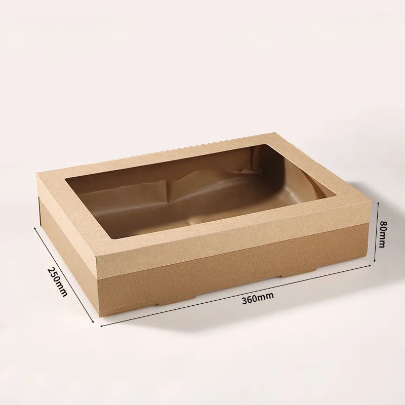 Custom Corrugated Bento Box Disposable Takeaway Eco Friendly Window Kraft Boxes with clear Lids Packaging