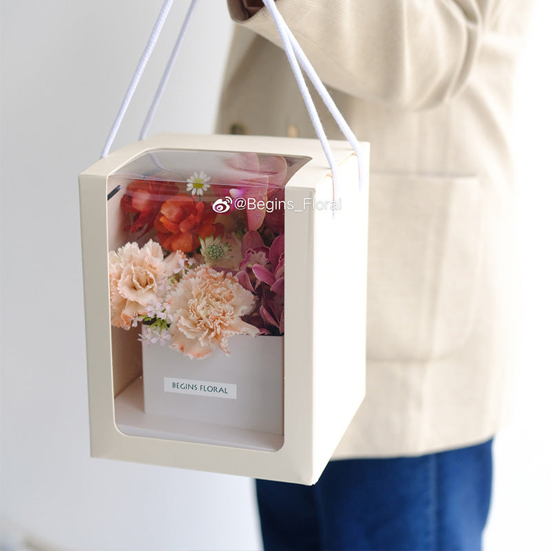 Recyclable pink and White Paper Flower Display Packaging Box with Transparent Window