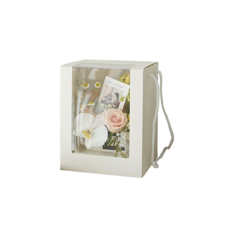 Recyclable pink and White Paper Flower Display Packaging Box with Transparent Window
