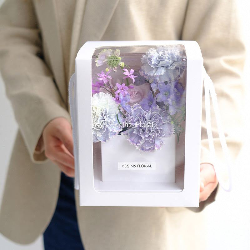 Recyclable pink and White Paper Flower Display Packaging Box with Transparent Window