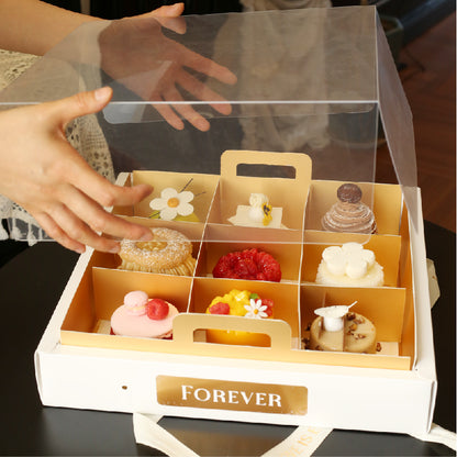 Gold card 4-grid and 9-grid transparent lid cupcake box dessert box picnic packaging box