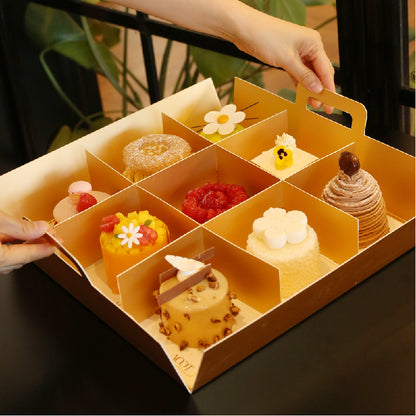Gold card 4-grid and 9-grid transparent lid cupcake box dessert box picnic packaging box