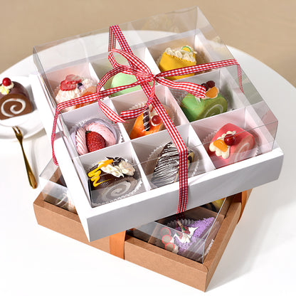 Transparent nine-grid dessert box, cupcake box, picnic packaging box