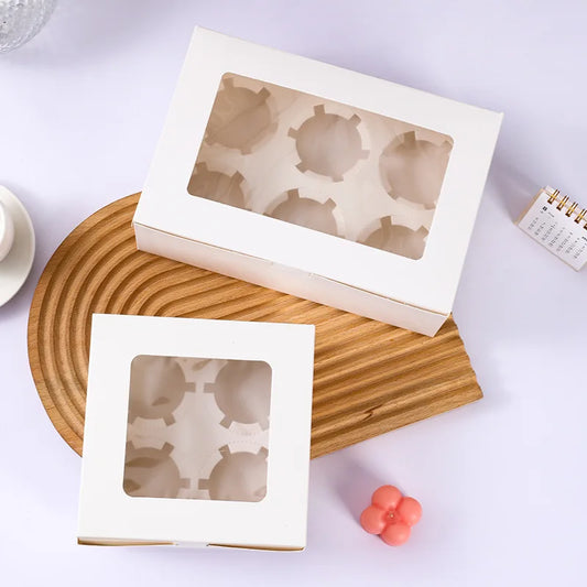 Custom Cardboard Cake With Window Packing Box 4 Hole and 6 Hole Cupcake Box 12 Hole Paper Cupcake Box Packaging
