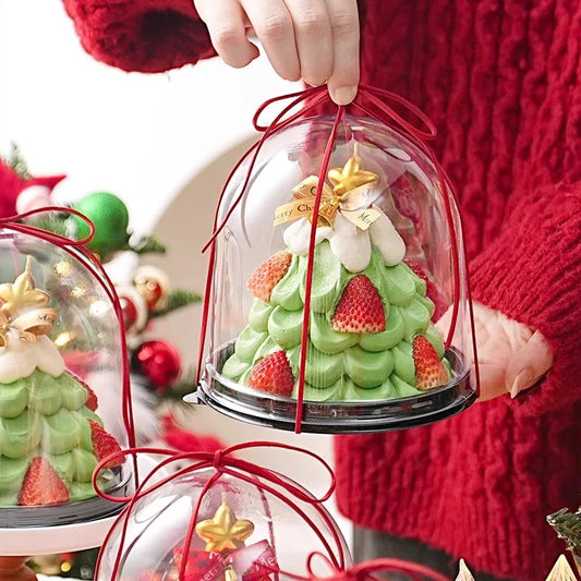 Christmas Decoration 4-inch Christmas Tree Transparent Half Circle Cake Box, Raised Gift, Dessert, Mousse Packaging Box