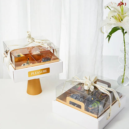 Packaging Supplier Wholesale 4 9 Grids Clear Fruit Cake Food Paper Platter Box
