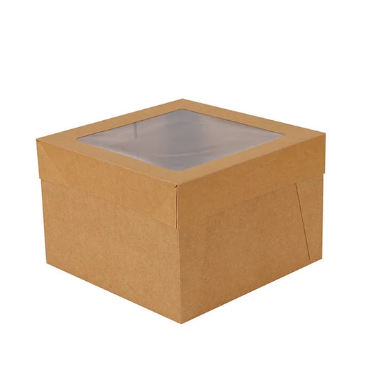 No Paper Cup Pastry Box Open Window Cover White Card Kraft Paper Gift for Pizza Tart Baking Packaging