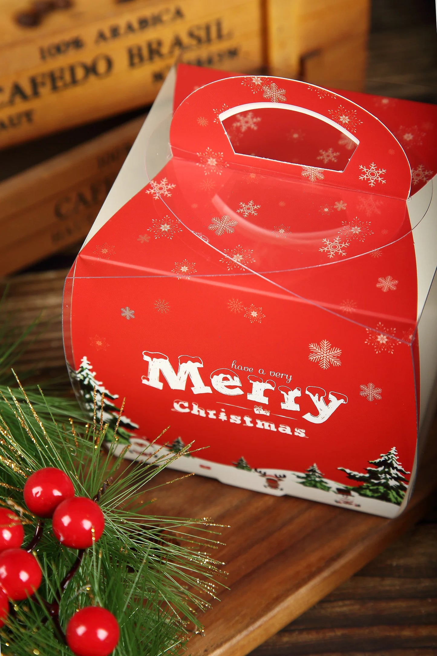 Christmas Internet Celebrity Hand Box 4 Inch Mousse Cake Packaging Box Transparent Round Peace Fruit Mousse Ball Gift