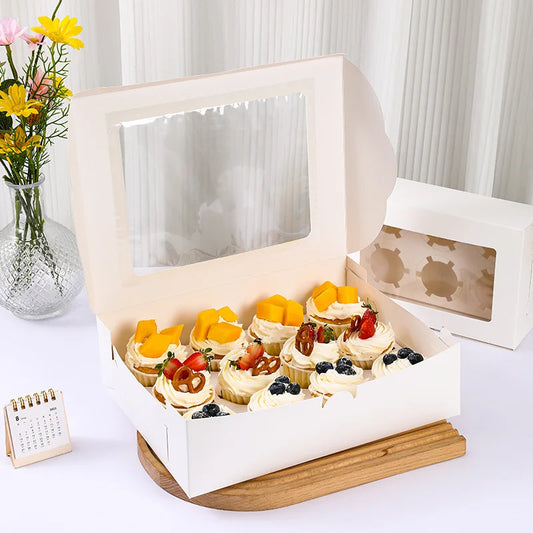 Custom Cardboard Cake With Window Packing Box 4 Hole and 6 Hole Cupcake Box 12 Hole Paper Cupcake Box Packaging