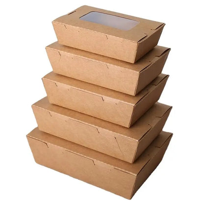 Hot Sale with Window Type Recyclable Brown Kraft Paper Salad Box Chicken Fries Lunch Takeaway Hot Fast Food Packaging