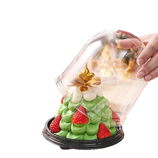 Christmas Decoration 4-inch Christmas Tree Transparent Half Circle Cake Box, Raised Gift, Dessert, Mousse Packaging Box
