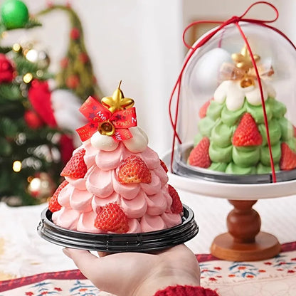 Christmas Decoration 4-inch Christmas Tree Transparent Half Circle Cake Box, Raised Gift, Dessert, Mousse Packaging Box