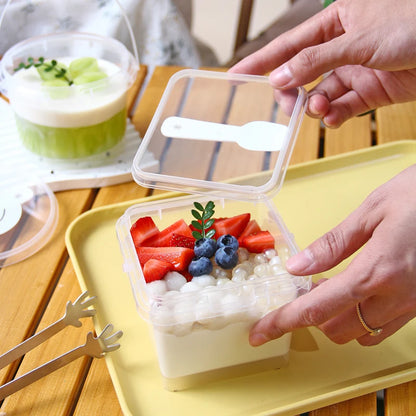 Wholesale Food Grade Transparent Disposable Food Circular square Packaging Container Lid and Handle Reusable Beverage Bucket