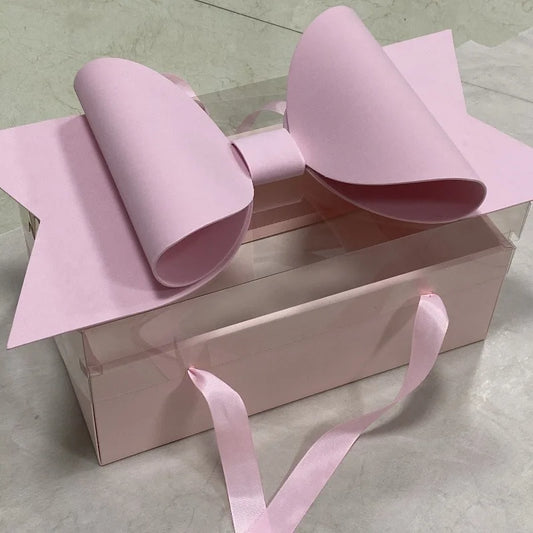 Valentine's Day Flowers Cake Box with Red Bow Transparent PVC Fruit Wrap Embossed Stamped Paper Gift Wrap for Cakes and Gifts