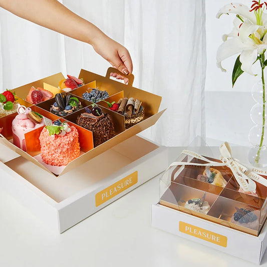 Packaging Supplier Wholesale 4 9 Grids Clear Fruit Cake Food Paper Platter Box