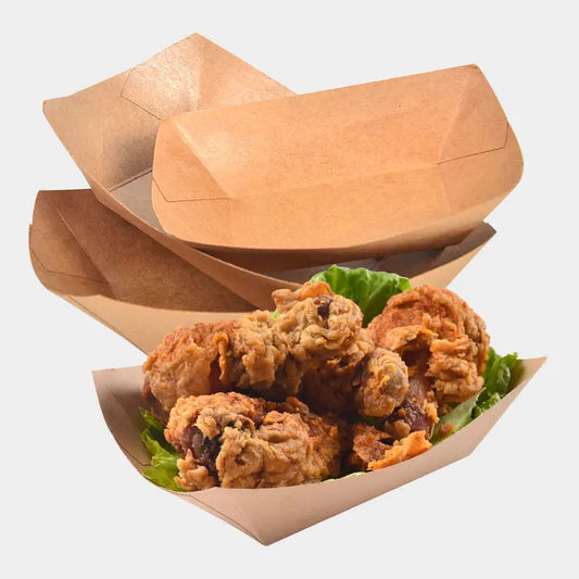 Disposable Food Trays Kraft Food Packaging Take Away Fried Chicken Chips Boat Tray Paper