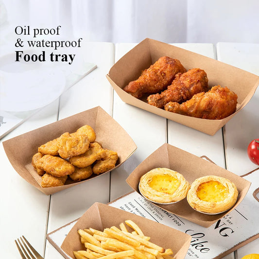 Disposable Food Trays Kraft Food Packaging Take Away Fried Chicken Chips Boat Tray Paper