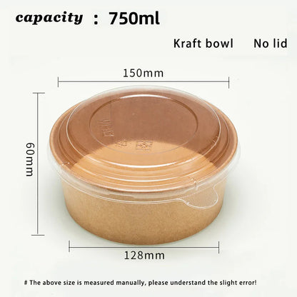Disposable Kraft Paper Salad Bowl Can Be Added Lid Packaging Food Round Kraft Paper Lunch Box