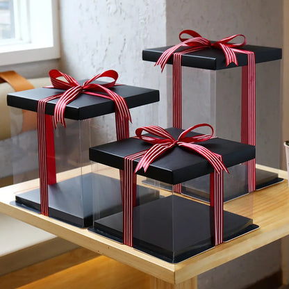 Plastic Cake Packaging Box Birthday Wedding Christmas Party Square Cake Box Transparent Food Tall Cake Box Container
