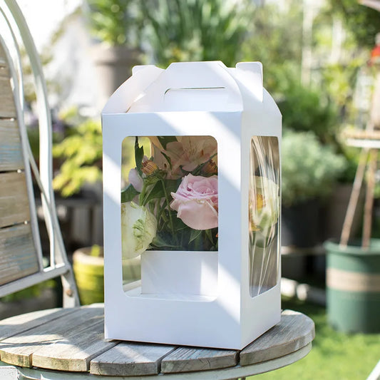 Portable Transparent square Window Panoramic Flower Gift Box White Box Rose Bouquet Arrangement Valentine's Day Flower Box