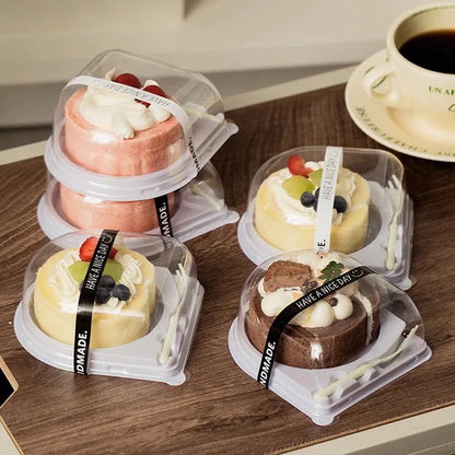 Wholesale Transparent Packaging PET Plastic Triangular Cake Packaging Container Mini Dessert Mousse Baking Fork Packaging Box